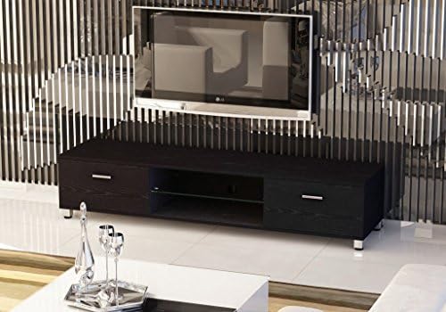 Slim Low Rise Painted Wood Effect TV Stand for TV sizes 32 to 70 inches in black finish