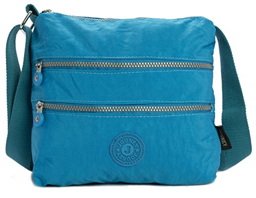 Big Handbag Shop Multiple Zip Pocket Lightweight Messenger Shoulder Cross Body Bag (Sky Blue)