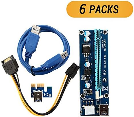 Bitcoin Mining Dedicated Card, 6-Pack Pice Riser Card for Bitcoin/ Litecoin/ ETH Coin Pcie VER 006C PCI-E 16x to 1x Powered Riser Adapter Card 6-Pin PCI-E to SATA Power Cable GPU Riser Adapter