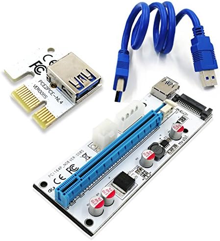 008S PCI-E Express 1x to 16x USB Riser adapter card Cable molex/6pin/Sata USB 3.1 Extension connector riser60cm-1Pack