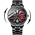 Mihawk Men's Wheel Rim Watch - Motorsport Watch in 3D Stereoscopic Car Wheel Clock Fashion Sports Watches Waterproof Rim Hub Car Enthusiast Watch (X-G63), red, Bracelet
