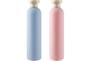 Molain Lot de 2 flacons compressibles de 260 ml en plastique rechargeables avec bouchon à rabat – anti-fuite pour shampooing, crèmes, lotion, après-shampoing (bleu + rose)