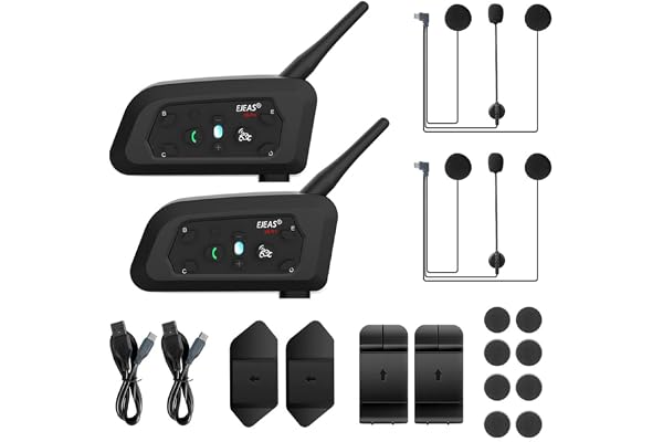 EJEAS V6 Pro+ 1200M BT Bluetooth interphone Moto Casque de Moto Interphone Duplex Interphone Casque avec contrôle du Bruit avancé pour Un Maximum de 6 Coureurs (2 pièce)
