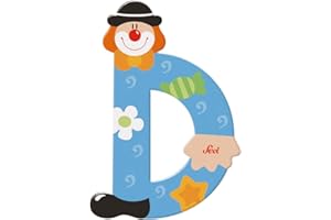SEVI 81740 Holzbuchstabe D 10 cm, Türbuchstaben für Kinderzimmer, ABC Lernspielzeug aus Holz, pädagogisches Spielzeug für Kinder ab 3 Jahren, Buchstabe Clowns Sortiert, Lila/Blau, ca. 10 x 7,5 cm
