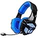 Price comparison product image Xbox One PS4 Gaming Headset with Mic Volume Control LED light, Yanni Sades SA806 3.5mm Wired Computer Over Ear Stereo Headphones for PC MAC Notebook Desktop Gamers Smart Phones Mobiles iPad iPhone(Black Blue)