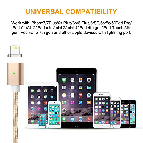 [Die neue Version]Magnetisches Ladekabel Lightning Kabel- Lebenslange Garantieserie -TUOYA Magnetisches iPhone USB Ladekabel Lightning Magnet Ladekabel Datenkabel für iPhone 7, iPhone 6s, iPhone 6, iPad(2xGold) - 6