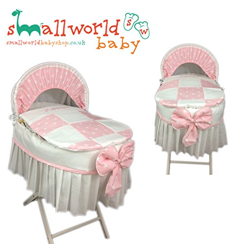 Personalised Pink Star Patchwork Skirted Moses Basket Cover
