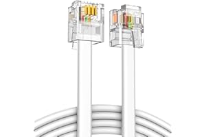 Ancable Câble téléphonique ADSL RJ11,Prise Téléphonique 6P4C Haut Débit Internet Haut Débit Mâle vers Mâle Routeur et Modem vers RJ11 Câble Plat pour téléphone Fixe Modem Blanc 15M