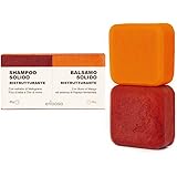 Enooso - Set Shampoo Solido e Balsamo Naturale e Ristrutturante per capelli danneggiati 120 g - Mango e Papaya - Artigianale 