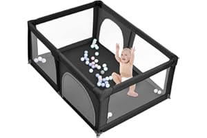 MUL-BOUTIQUE Laufgitter für Babys, 180 x 120 cm, modular, faltbar, großer Laufstall für Kleinkinder mit Reißverschlusstür, bringen Sie 50 Meereskugeln (Schwarz)