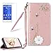 Produktbild Girlyard für Xperia Z5 Diamant Turm Schmetterling Blume Lederhülle, Bling Glitzer DIY Crystal Schutzhülle Luxus Premium PU Flip Case mit Lanyard Strap Standfunktion Kartenfach Magnetverschluss Etui für Sony Xperia Z5