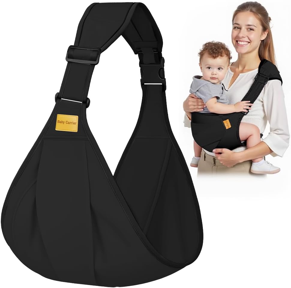 AOOWU Baby Carrier, Toddler Carrier Side, Baby Sling Carrier, Baby Wrap Carrier with Adjustable Shoulder Straps, Child Sling Baby Side with Shoulder Strap, Baby Sling for Newborns to Toddlers