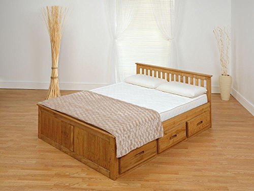 Happy Beds Mission Wooden Solid Waxed Pine Storage Bed Drawers Furniture Frame 4' Small Double 120 x 190 cm