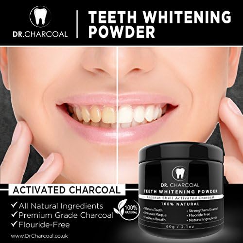 Activated Charcoal Natural Teeth Whitening Powder | 100% Organic Ingredients, Vegan, Premium Teeth Whitening | Remove Teeth Discolouration and Stains, Naturally Whiter Teeth by Dr Charcoal Â®
