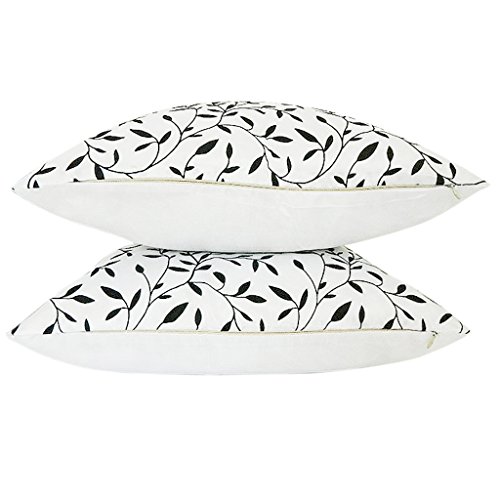 SODIAL(R) 2 x Willow Leaf Pillow Case Cover 45 x 45cm---Black and White