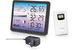 Uzoli Station météo sans Fil avec capteur intérieur extérieur Thermomètre Hygromètre Prévision météo Baromètre Horloge numérique Phases de la Lune Niveau de Confort Risque de moisissure - EM3566D