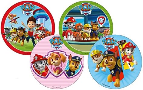 AMBRA'S Sugar Paste Disc Round Paw Patrol – for cake and Sugar Paste Cake Decoration – With The oersonaggi and the Dogs Chase, Marshall, Rocky, Zuma Skye, Rubble, and Everest – 21 cm – 1 piece random