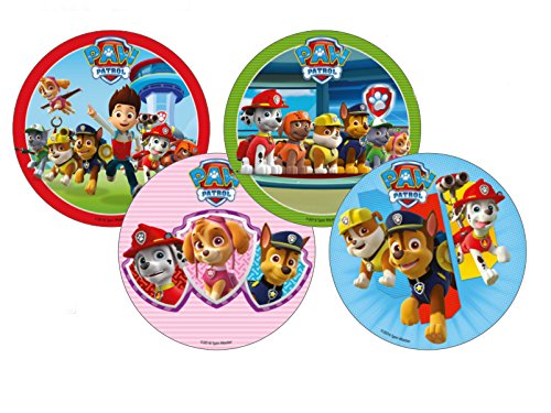 AMBRA'S Sugar Paste Disc Round Paw Patrol – for cake and Sugar Paste Cake Decoration – With The oersonaggi and the Dogs Chase, Marshall, Rocky, Zuma Skye, Rubble, and Everest – 21 cm – 1 piece random