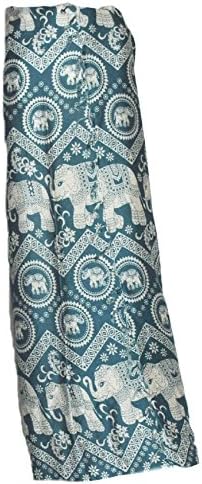 Womens Sarong Wrap Cover Up Pareo Scarf Elephants Tassles (Green Zigzag)