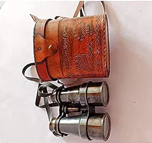 M/S The XTYLISH Art Brass Binocular with Leather case Pirates Navy Spyglass,Handheld Binocular,Mother Gifted,Confirmation Gift,Hanging Binocular with Steel 3 inch Beautiful Compass