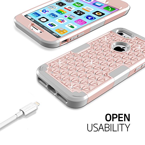 iPhone 7 and iPhone 7 Plus Case  Yaxiny Diamonds Hybrid Heavy Duty Shockproof Full-Body Protective Case with Dual Layer  Hard PC  Soft Silicone  Impact Protection for Apple iPhone 7 and iPhone 7 Plus  iPhone7 4 7  Rose Gold Gray 