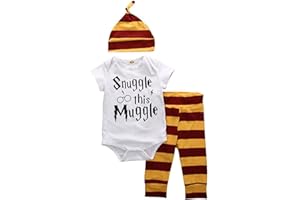 SYMPHONYW Baby Boys Girls Snuggle This Muggle Bodysuit and Striped Pants Outfit with Hat
