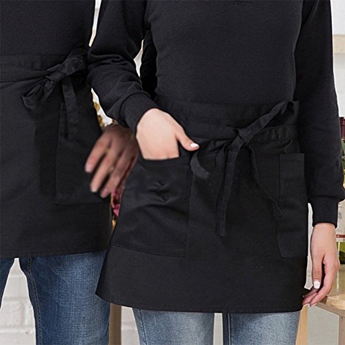 CAOLATOR Unisex Taille-Schürze Kochen kurze Schürze Kellner-Schürze mit Doppel-Seitentaschen Gaststätte-Bistro-Fertigkeit-Garten-halben Schürzen (Schwarz) - 5