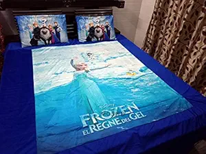 Mosho Kids Velvet Digital HD Girl Barbie Design Print Double Bed Sheet with 2 Pillow Covers (Full, Sky Blue)