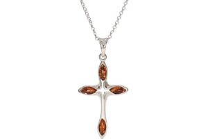 Artisana-Schmuck Bernstein Anhänger Kreuz (ohne Kette, eleganter Anhänger aus Bernstein, gefasst in 925/000 Sterling Silber rhodiniert