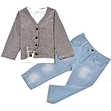 Zeagoo Cute Boys Three Pieces Clothing Set Striped Outwear and Long Sleeve Shirt with Jeans