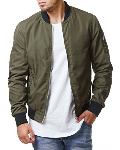 EightyFive Herren Jacke bergangs Bomber Polyester Zipper Schwarz Khaki Camouflage EFS150, Gre:M, Farbe:Khaki 2