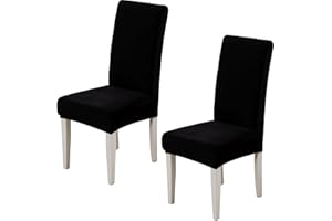 Xundefeng Soft Velvet Dining Chair Covers for Dining Room Set of 2 Pack Slipcovers Chairs Cover Stretch Slipcover, Black