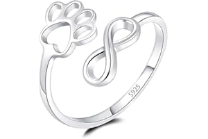 IMINI Anillo de plata de ley 925 con diseño de huella de gato, abierto, ajustable, para niñas, hija, infinito, amor, promesa, compromiso, moda, delicado, lindo, joyería de animales, Plata de ley