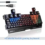 Sades K8 USB cable PC juego teclado de la computadora 19 no conflicto llaves de metal caso 7 colores negra (negro)