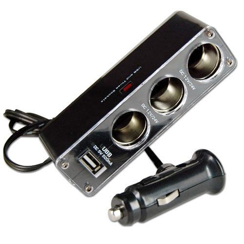 SODIAL (R) 3 WAY MULTI SOCKET Auto-Zigarettenanzuender-SPLITTER USB PLUG CHARGER DC 12V / 24V Dreifach-Adapter mit USB-Anschluss - 4