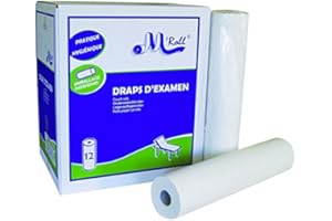 GLOBAL HYGIÈNE Draps d'examen standard mélés 2x18.5g/m² - Carton de 12 rouleaux - 2 plis - 150 formats 50x38cm - J215LMR- Certifié France Medical Industrie
