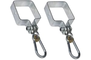 h2i Square Swing Hook, Galvanised Steel, 90 x 90 mm, Pack of 2, Sturdy Corrosion-Resistant Safety Swing Clamp with Carabiner Hook, Cuff Hook for Ropes, Swing, Rope Ladder