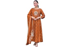 KLOSIA Women Rayon Printed Anarkali Kurta Set with Dupatta