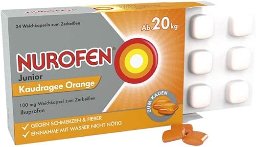 Nurofen Junior Kaudragees – Ibuprofen Kaudragees mit Orangen Geschmack bei Schmerzen und Fieber ...