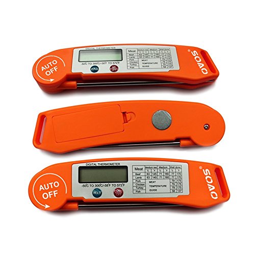 OVOS Ultra Schnelles Koch-Thermometer – Digitales Thermometer mit einklappbaren Stiel für alle flüssigen oder festen Nahrungsmittel geeigent – Fleischthermometer für Grill, Pfanne und Backofen (orange) - 3