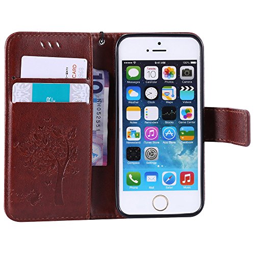 Nancen Tasche Hülle für Apple iphone 5 / 5S / SE (4,0 Zoll) Flip Schutzhülle Zubehör Lederhülle mit Silikon Back Cover PU Leder Handytasche im Bookstyle Stand Funktion Kartenfächer Magnet Etui Schale - 3