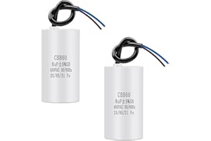 KSYWYDU 2 Piezas CBB60 450v 8uf 50/60HZ Condensador de Arranque, Condensador de Supresión de Arranque del Motor Microfaradio con Cable, Adecuado para Compresores, Lavadoras, Aires Acondicionados