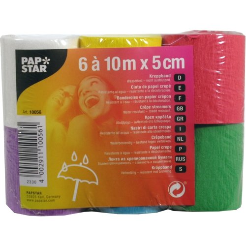 12 Krepp – Bänder a`10 m x 5 cm farbig sortiert wasserfest Partydekoration Kreppband Krepppapier - 2