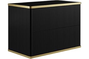 Vente-unique-Mobile sotto lavabo per il bagno scanalato con profilo Dorato Nero L80 cm - KELIZA