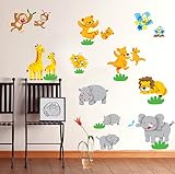 ufengke® Glücklich Zoo Schönen Tiere Affen Bären Flusspferde und Elefanten Löwen Kängurus Wandsticker,Kinderzimmer Babyzimmer Entfernbare Wandtattoos Wandbilder - 2