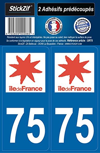 STICKZIF SR75 2 Adhésif Autocollants Région Département 75 Île-de-France, Set de 2