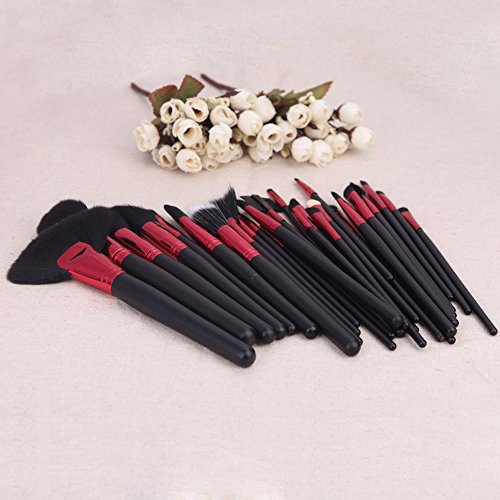 dodocool Professional Wood 32Pcs Makeup Brushes Kit Cosmetic Make Up Set + Pouch Bag Case (32PCS, Rose Red Ferrule)