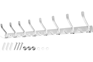 Sevenpers Percheros Pared Perchero de Pared con 8 Ganchos Triples Plata Alta Capacidad de Carga, Duradero y Ahorra Espacio para Entrada Dormitorio Cocina Baño