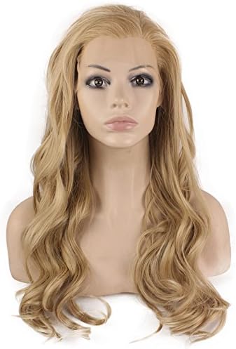 Iwona Long Wavy Celebrity Lace Front Wig Half Hand Tied Heat Resistant Fiber Ash Blond Synthetic Hair Wig