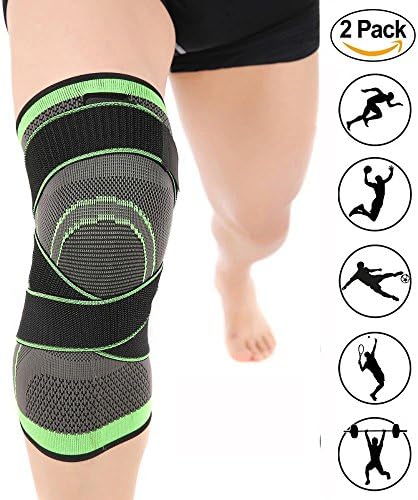 Sport Knee Brace Compression Breathable Wrap Support Elastic Knee Sleeve 2 Packs with Adjustable Strap for Exercise, Pain Relief, Meniscus Tear, Arthritis, Quick Recovery by Lokep